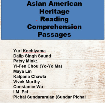 Preview of Grades 3-5 Reading Comprehension, Asian American Heritage Month Passages
