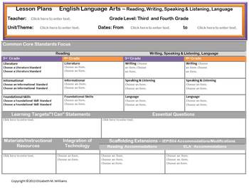 Preview of Split Grades 3 and 4 Common Core Aligned Interactive Lesson Plan Templates