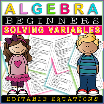 Preview of Algebra Solving 1 and 2 Step Algebraic Equations Practice Editable Worksheets!
