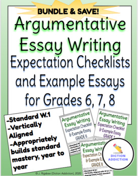 Preview of Grades 6, 7, and 8 Argumentative Essay Writing Checklists & Model/Example Essays