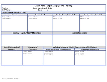 Preview of Common Core Aligned Interactive Lesson Plan Templates ELA Middles Grades 6-8