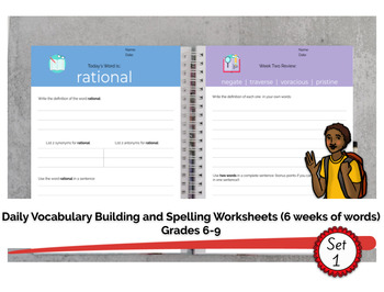 Preview of Grades 6-9 Daily Vocabulary Building Worksheets (6 weeks of work - set 1)