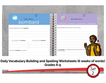 Preview of Grades 6-9 Daily Vocabulary Building Worksheets (6 weeks of work - set 2)