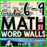 Grades 6-9 Math Word Wall Bundle - print and digital