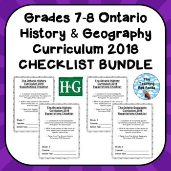 Preview of Grades 7-8 ONTARIO HIS & GEO CURRICULUM 2018 EXPECTATIONS CHECKLISTS BUNDLE