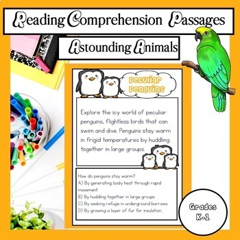 Preview of Grades K-1 Reading Comprehension Slides (10 Passages: Astounding Animals Theme)