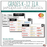 Grades K-12 ELA Portfolio Checklists ~ CCSS Overview & Che