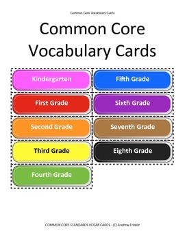 Preview of Grades K-8 Common Core Standards ELA Vocabulary Cards over 1500 cards
