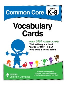 Preview of Grades K-8 Common Core Standards Math ELA Vocabulary Cards Book 3000 Cards!