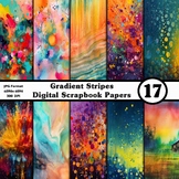 Gradient Stripes Digital Scrapbook Papers Pack - 17 Differ