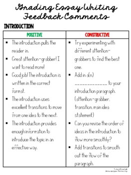 student essay feedback examples