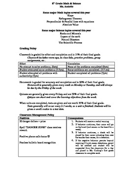 Preview of Grading & Policies handout for parents