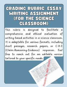 Preview of Grading Rubric: Essay Writing Assignment for the Science Classroom