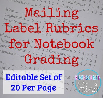 Preview of Grading Rubric on 20 Mailing Labels-Editable