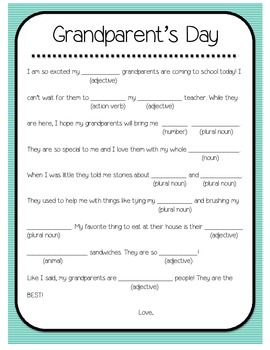 Preview of Gradnparent's Day Mad Lib (Large Print)