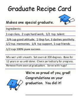 Graduation Recipe Card by Smiling Students Lesson Plans | TPT