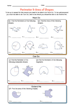 Preview of Graduated Difficulty Worksheet - Perimeter and Area of Shapes