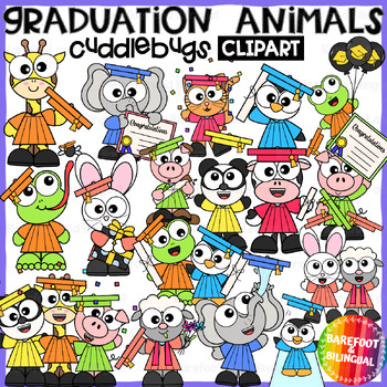 Preview of Graduation Animals Clipart - Cuddlebugs Collection Graduation Clipart