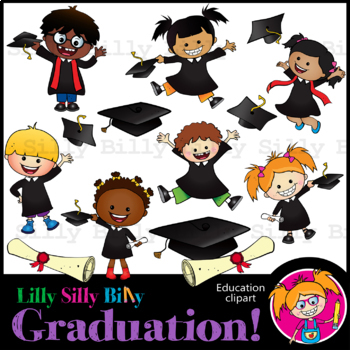 Preview of Graduation! - B/W & Color clipart, illustration {Lilly Silly Billy}
