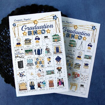 Preview of Graduation Bingo - Navy and Gold - 50 Cards