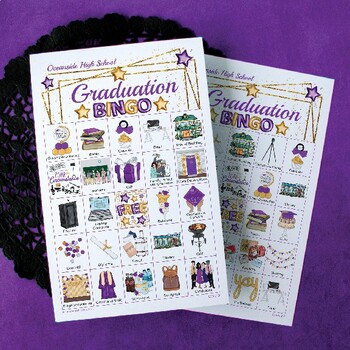 Preview of Graduation Bingo - Purple and Gold - 50 Cards