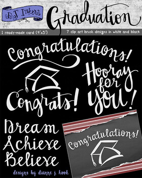 Preview of Graduation Brush Words Clip Art and Congratulations Card by DJ Inkers