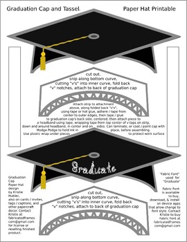 Preview of Graduation Cap 2 Black Paper Hat Printables 1 White Fabric Font Graduate
