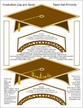 Preview of Graduation Cap 2 Brown Paper Hat Printables 1 Gold Fabric Font Graduate