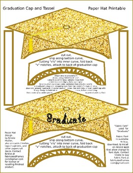 Preview of Graduation Cap 2 Gold Faux Glitter Paper Hat Printables 1 Graduate Black Font