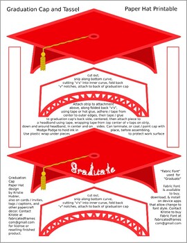 Preview of Graduation Cap 2 Red Paper Hat Printables 1 White Fabric Font Graduate