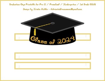 Preview of Graduation Cap Black Party Hat Gold Fabric Font Class of 2024 Print Printable