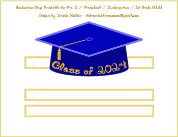 Preview of Graduation Cap Blue Party Hat Gold Glitter Fabric Font Class of 2024 Printable