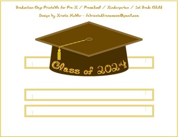 Preview of Graduation Cap Brown Paper Party Hat Printable With Class of 2024 In Gold