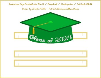 Preview of Graduation Cap Green Paper Party Hat Printable With Class of 2024 White Silver