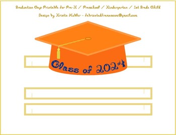 Preview of Graduation Cap Orange Paper Party Hat Printable With Class of 2024 In Blue