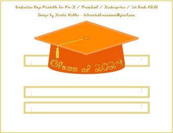 Preview of Graduation Cap Orange Paper Party Hat Printable With Class of 2024 In Gold