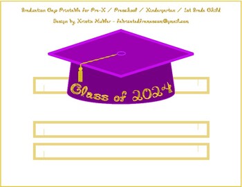 Preview of Graduation Cap Purple Paper Party Hat Printable With Class of 2024 In Gold