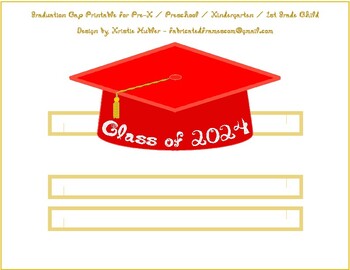 Preview of Graduation Cap Red Party Hat White Glitter Fabric Font Class of 2024 Printable