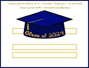 Preview of Graduation Cap School Navy Blue Paper Party Hat Printable Class of 2024 In Gold