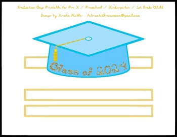 Preview of Graduation Cap Teal Blue Paper Party Hat Printable Class of 2024 In Gold
