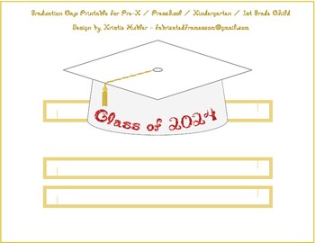 Preview of Graduation Cap White Paper Party Hat Printable Class of 2024 In Dark School Red