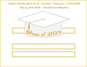 Preview of Graduation Cap White Paper Party Hat Printable With Class of 2024 In Gold