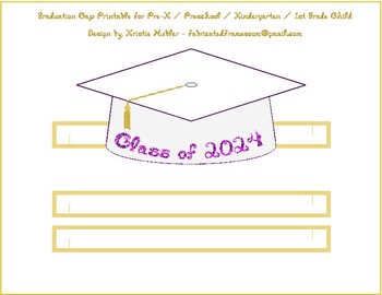 Preview of Graduation Cap White Paper Party Hat Printable With Class of 2024 In Purple