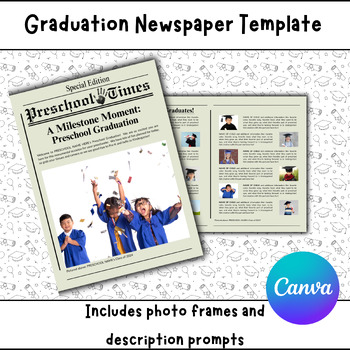 Preview of Graduation Ceremony Program Newspaper Editable Canva Template