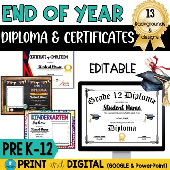 Preview of Graduation Certificate Diploma Template for Pre K to Grade 12 - Editable