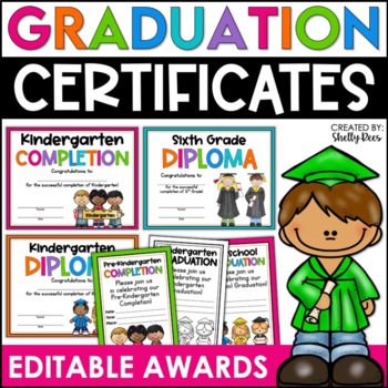 Preview of Graduation Certificates Preschool - 6th | Kindergarten Graduation Invitations