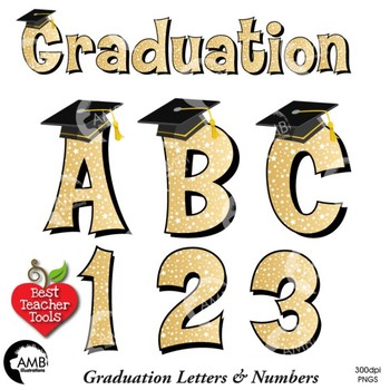 Preview of Graduation Clipart, Mega Bundle, Alphabet and Numbers in Gold Clipart, AMB-2223