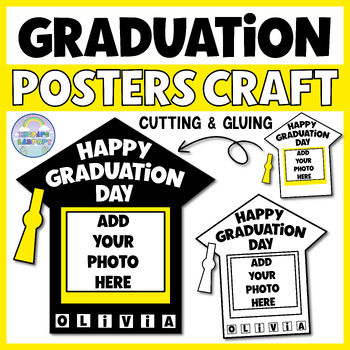 Preview of Graduation Name Craft Bulletin Board Photo Poster Hat End of Year EDITABLE