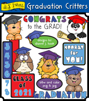 Preview of Graduation Critters Clip Art - Cute Animal Peekers in Grad Hats by DJ Inkers