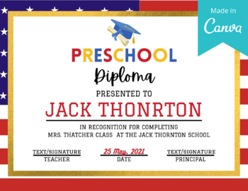 Preview of Graduation Diploma / Certificate / Editable with Canva / School Printables